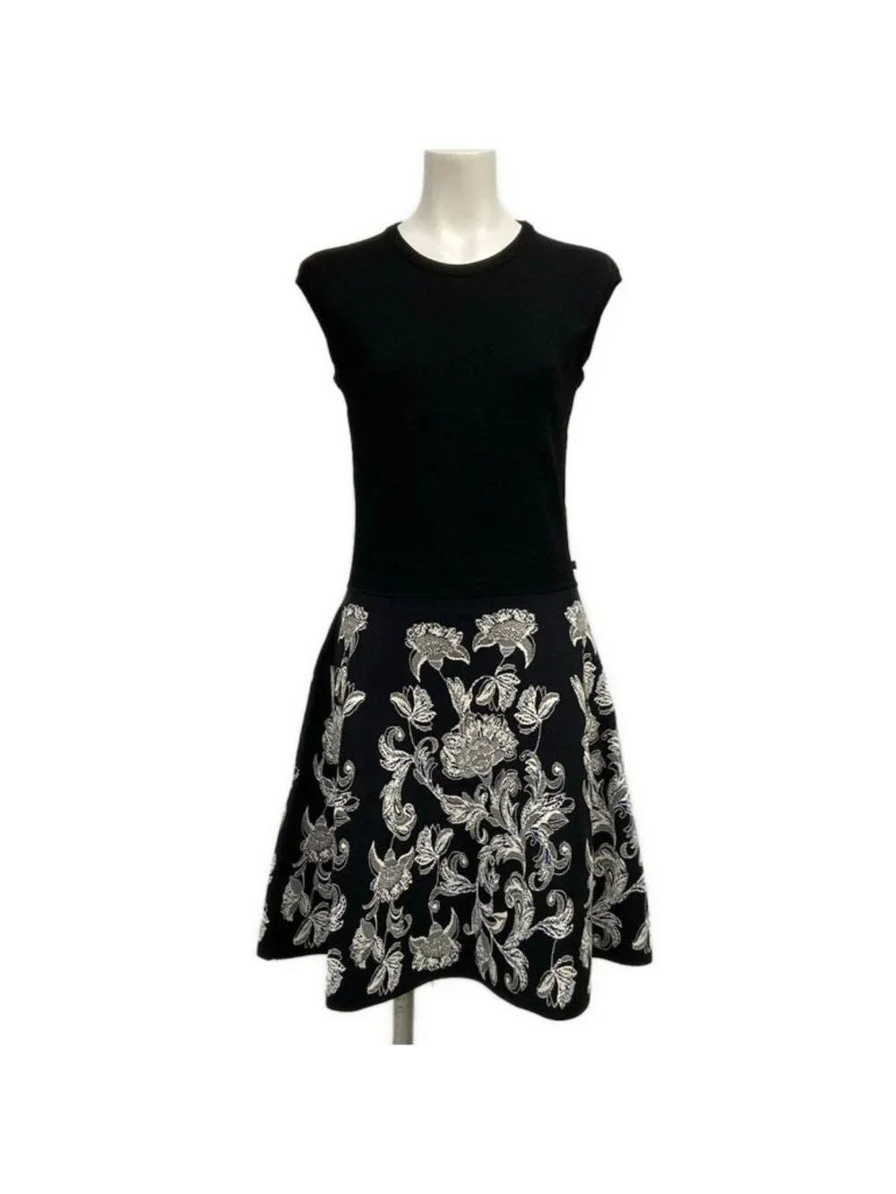 Louis Vuitton Dress Dlq Black White Navy Crew Neck Sleeveless Knee-length M